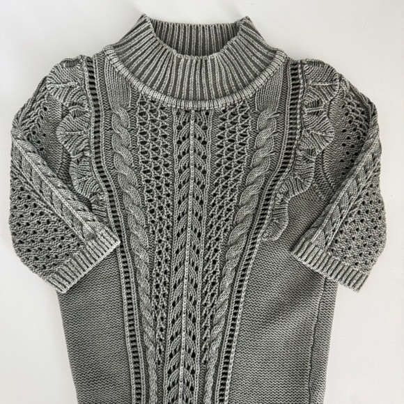 White House Black Market Green Ruffle Short Sleeve Sweater Knit Cotton Sz S - Picture 5 of 7